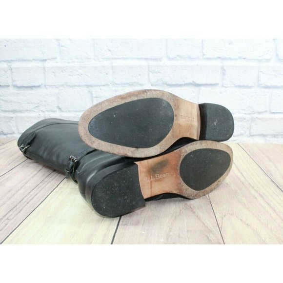 LL Bean Black Leather Side Zip Tall Riding Boots Brazil Made 9 Wide - Picture 12 of 12